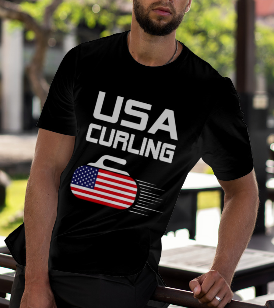 USA Curling American Flag Stone T-Shirt