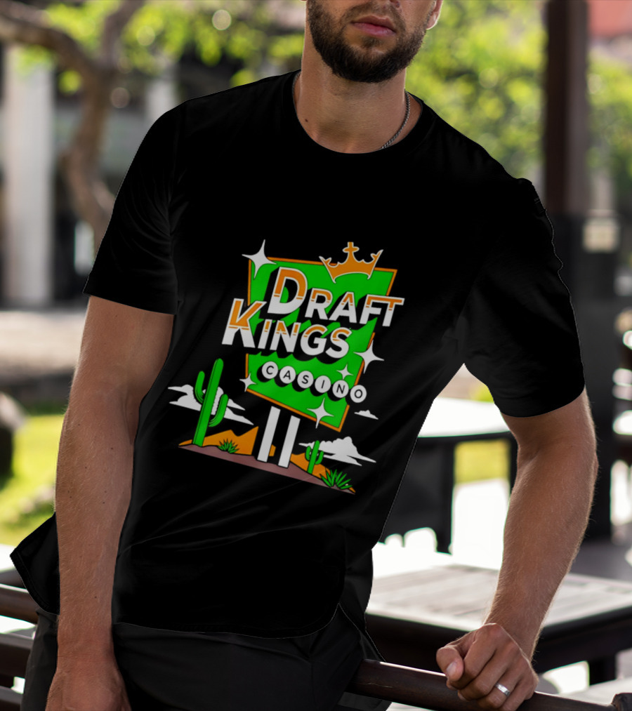 DraftKings Casino Neon Cactus Desert Scene T-Shirt