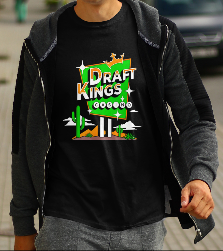 DraftKings Casino Neon Cactus Desert Scene T-Shirt