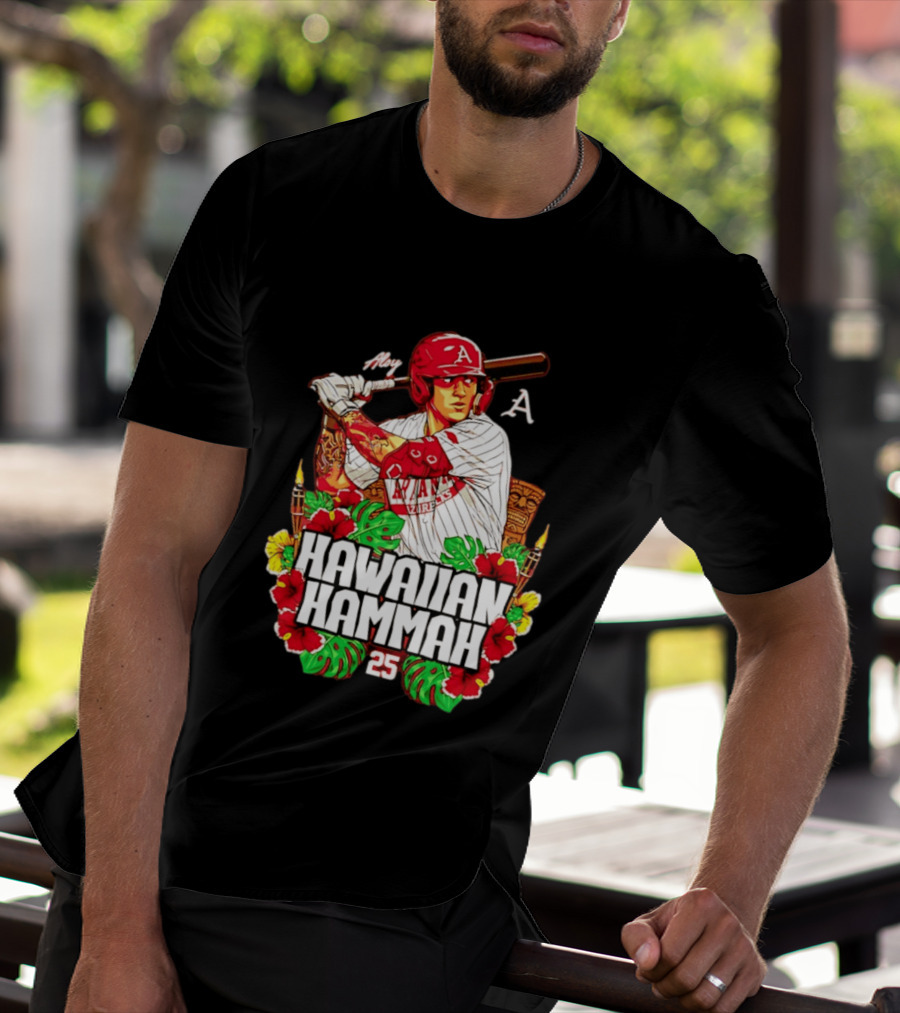 Aloy Hawaiian Hammah Arkansas Baseball 25 Caricature NCAA T-Shirt