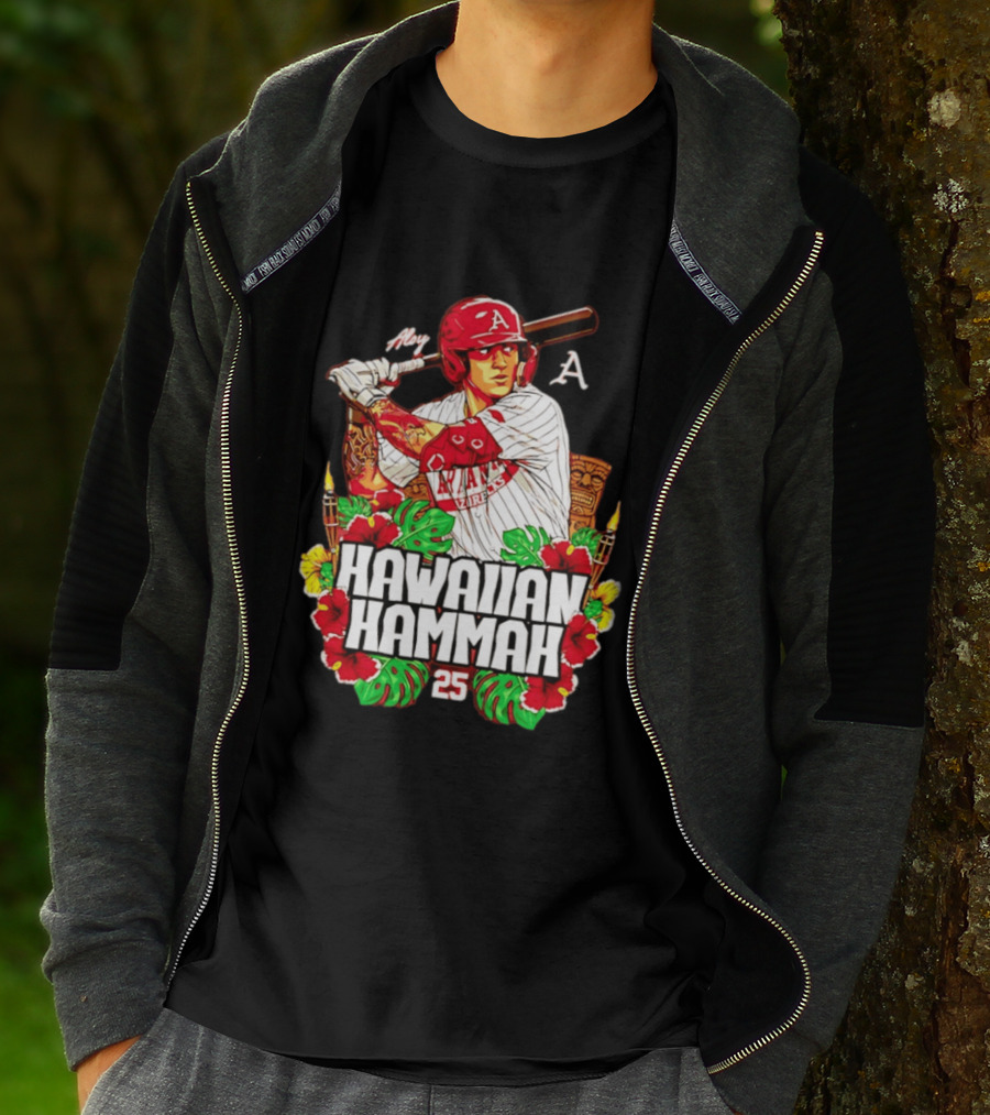 Aloy Hawaiian Hammah Arkansas Baseball 25 Caricature NCAA T-Shirt