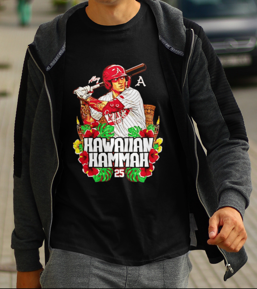 Aloy Hawaiian Hammah Arkansas Baseball 25 Caricature NCAA T-Shirt