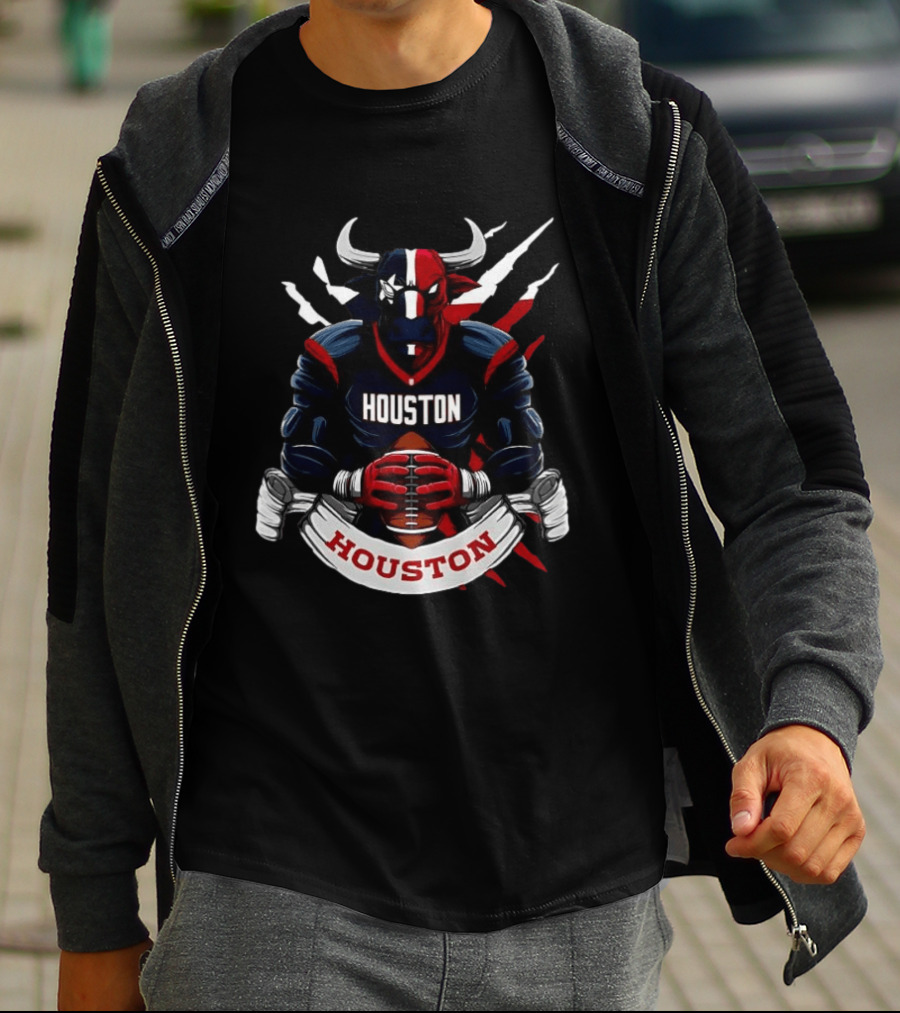 Houston Texans Football Bull Mascot Holding Ball T-Shirt