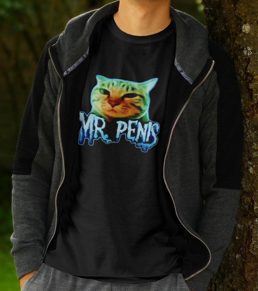 Mr Penis Cat Bold Neon Feline Face T-Shirt