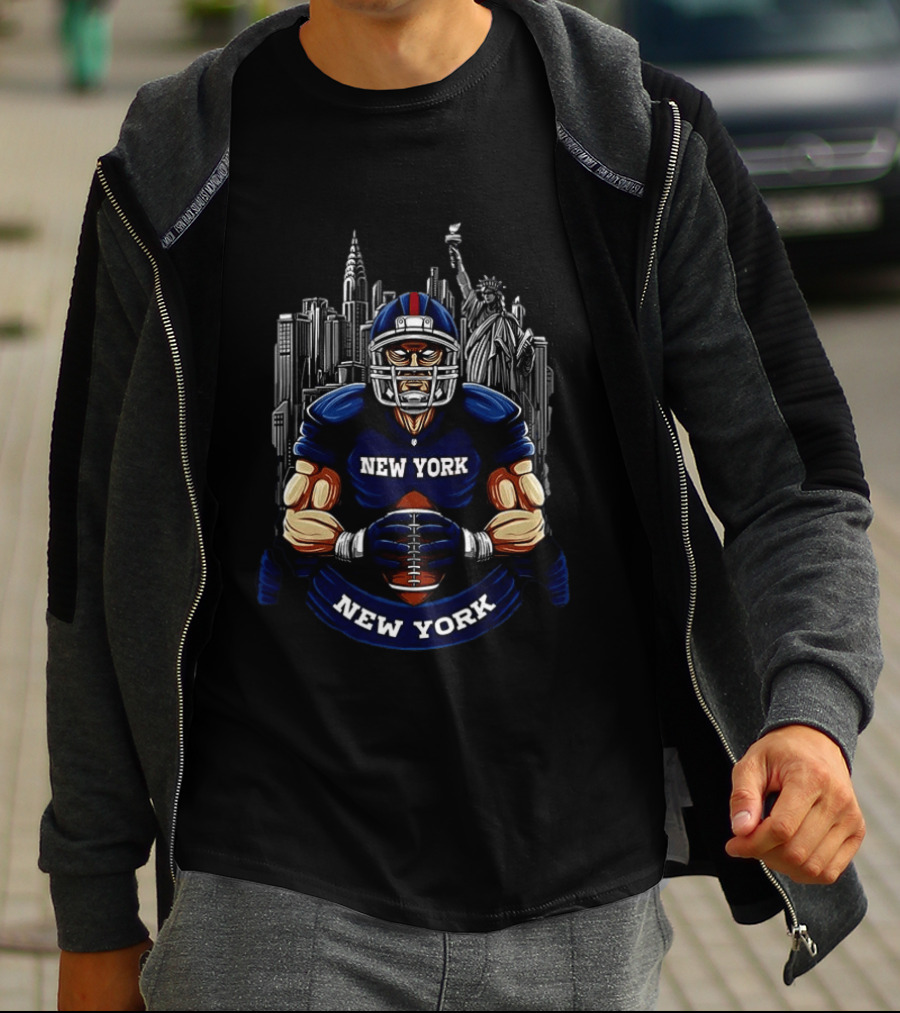 New York Giants Football Player Skyline Statue Of Liberty T-Shirt