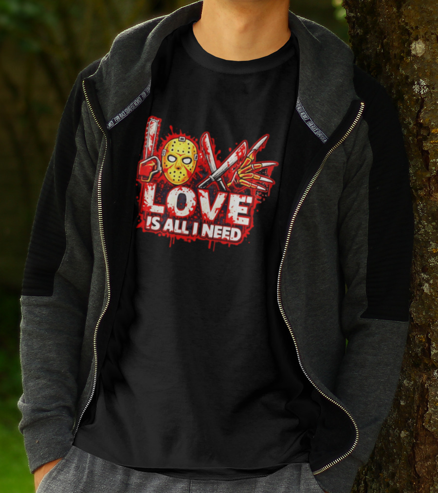 Horror Love Is All I Need Valentine Halloween Mask Knife Claw T-Shirt