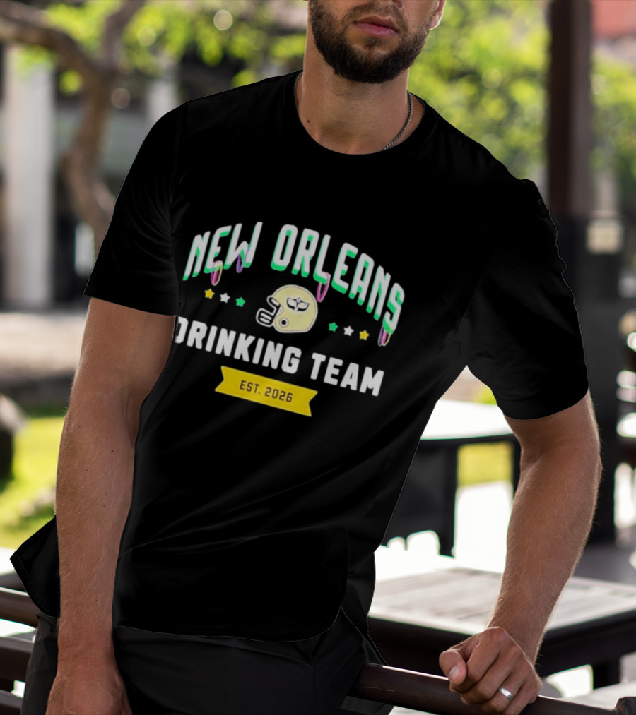 New Orleans Drinking Team Football Helmet St. Patrick's Day Est 2026 T-Shirt