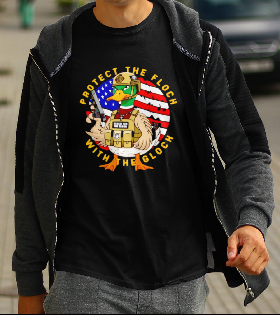 Protect The Flock With The Glock Patriotic Tactical Duck With American Flag T-Shirt