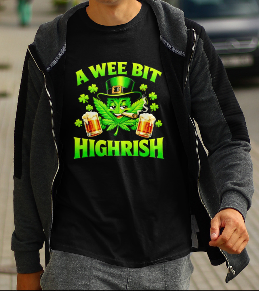 A Wee Bit Highrish St Patrick's Day Smoking Leprechaun Beer Shamrock T-Shirt