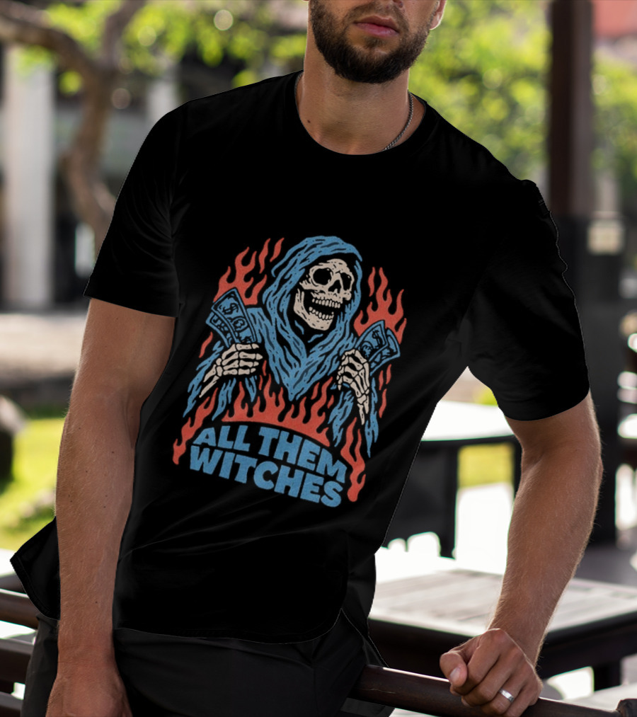 All Them Witches Skeleton Hooded Figure Fiery 2026 T-Shirt