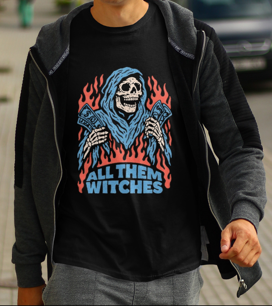 All Them Witches Skeleton Hooded Figure Fiery 2026 T-Shirt