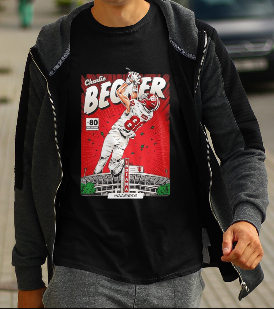 Charlie Becker Indiana Hoosiers No 80 Football Catch Comic Stadium Scene T-Shirt