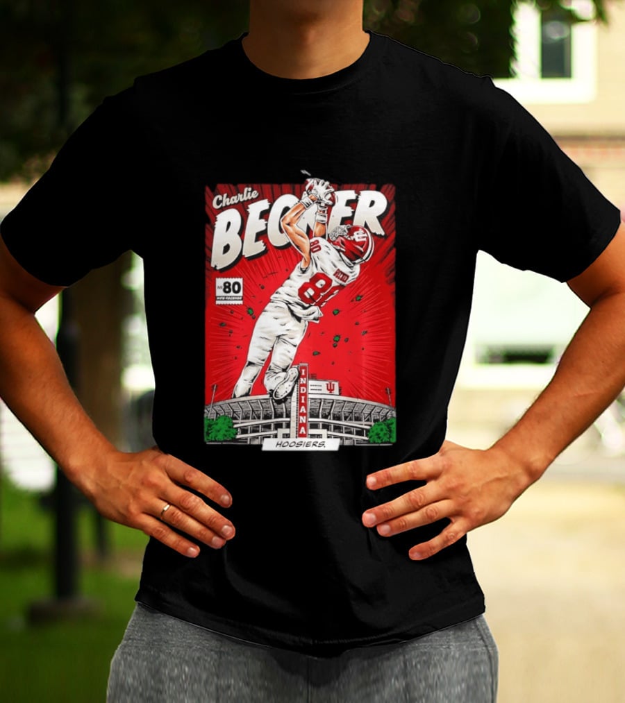 Charlie Becker Indiana Hoosiers No 80 Football Catch Comic Stadium Scene T-Shirt