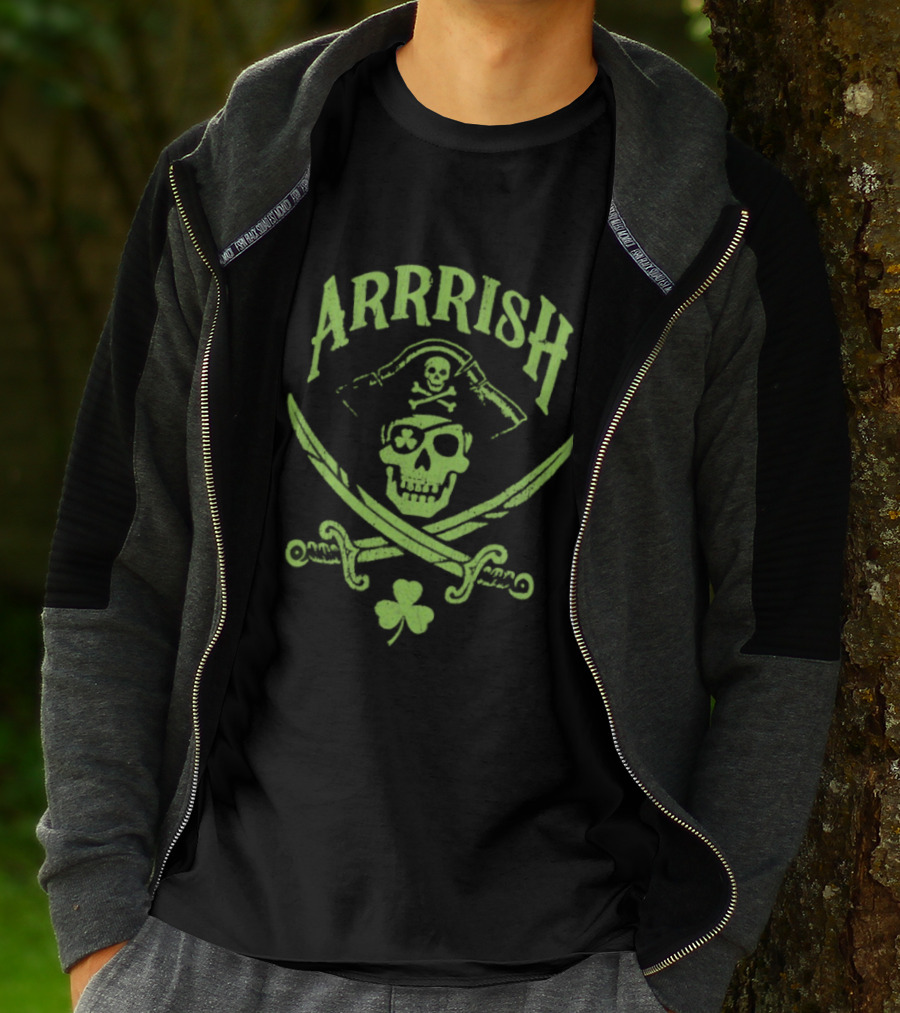 Arrrish Pirate Skull Shamrocks St. Paddy's Day T-Shirt