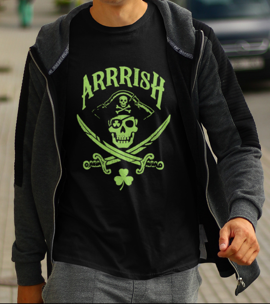 Arrrish Pirate Skull Shamrocks St. Paddy's Day T-Shirt