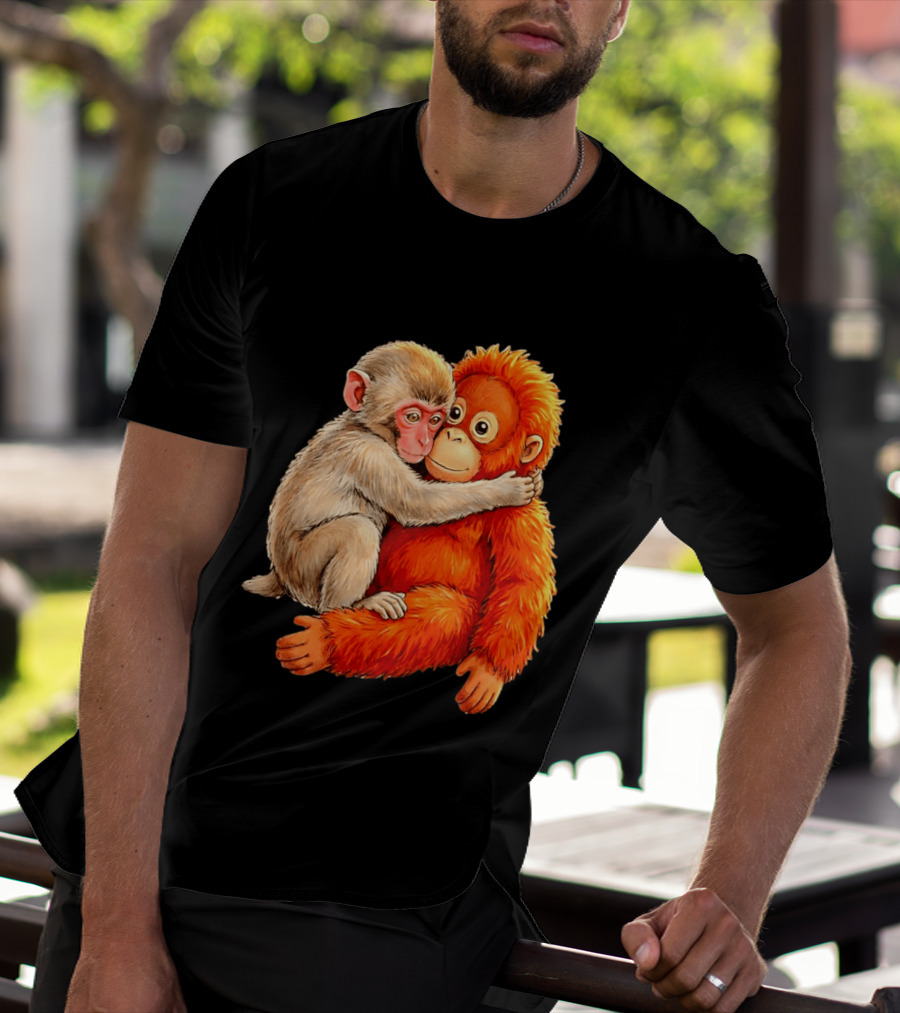 Baby Macaque Hugging Punch Monkey T-Shirt
