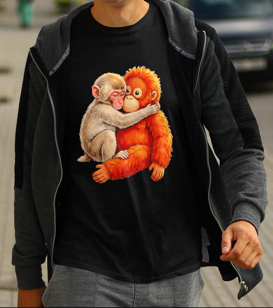 Baby Macaque Hugging Punch Monkey T-Shirt