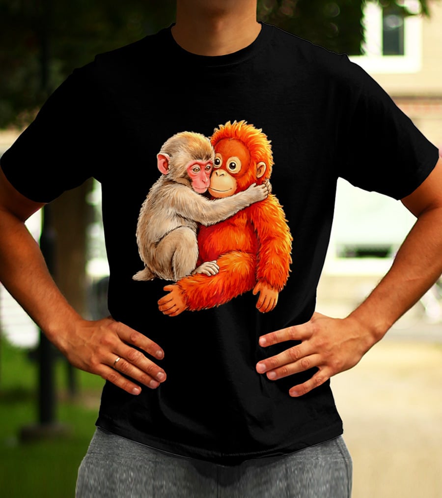 Baby Macaque Hugging Punch Monkey T-Shirt