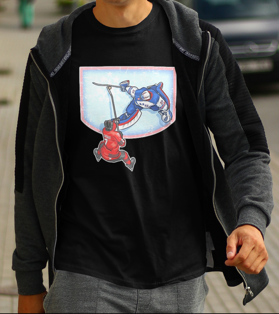 Connor Hellebuyck 2026 Winter Olympics USA Hockey Goalie Save Event T-Shirt