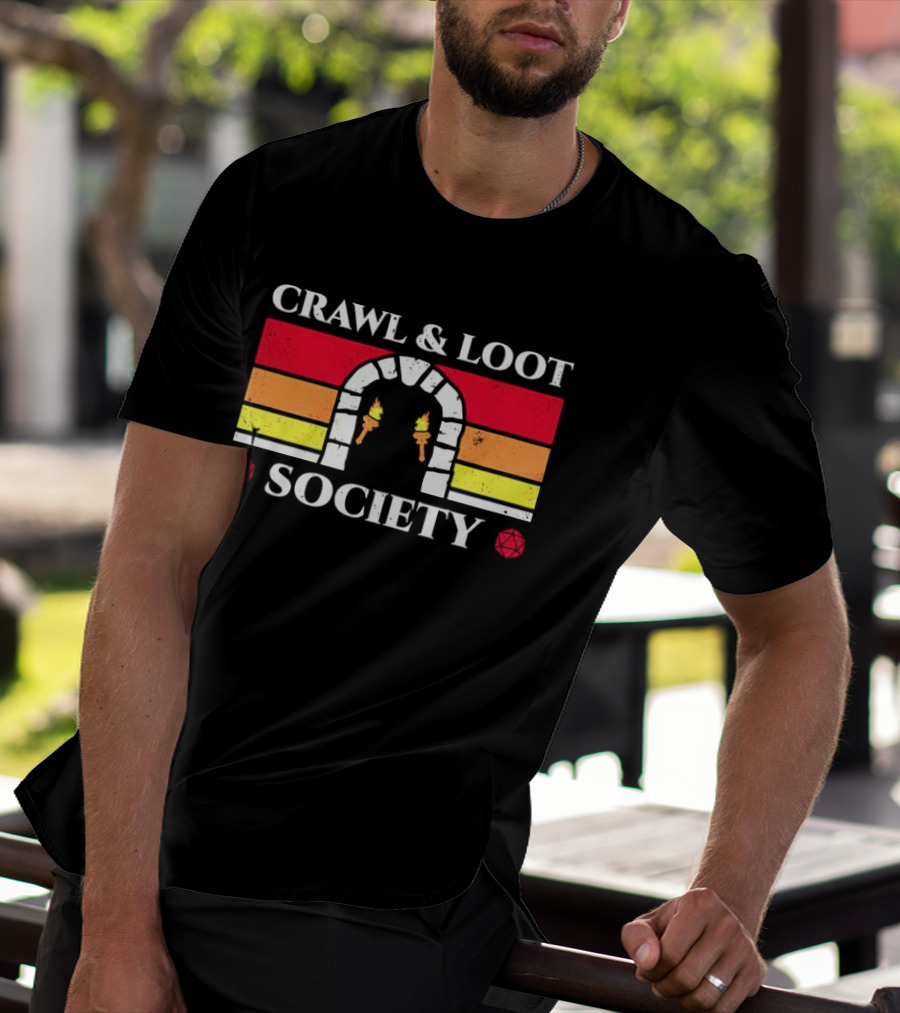 Crawl And Loot Society Retro Dungeon Gateway Torches T-Shirt