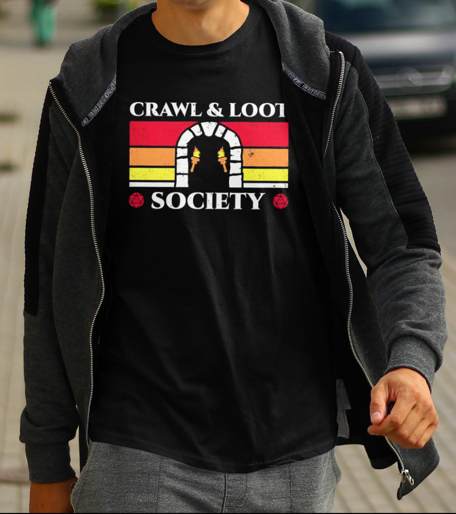 Crawl And Loot Society Retro Dungeon Gateway Torches T-Shirt