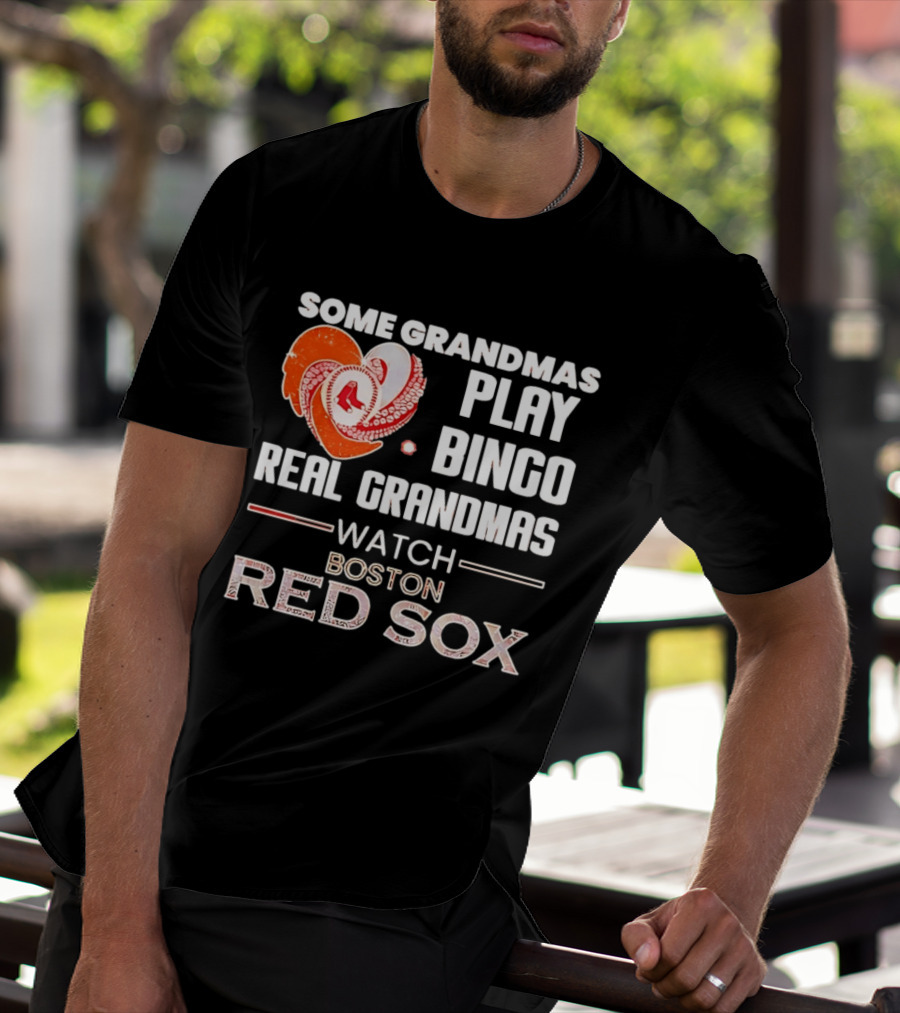 Some Grandmas Play Bingo Real Grandmas Boston Red Sox Diamond Heart Shape T-Shirt