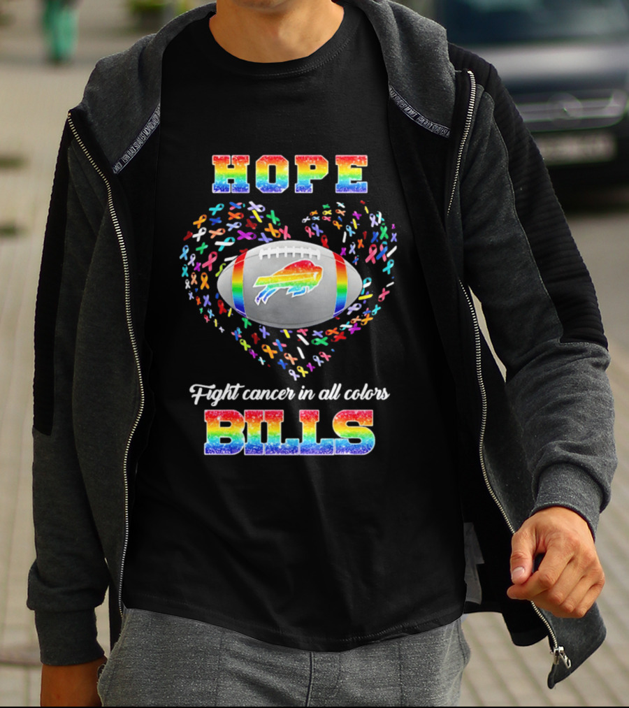 Hope Fight Cancer In All Colors Buffalo Bills Rainbow Football T-Shirt