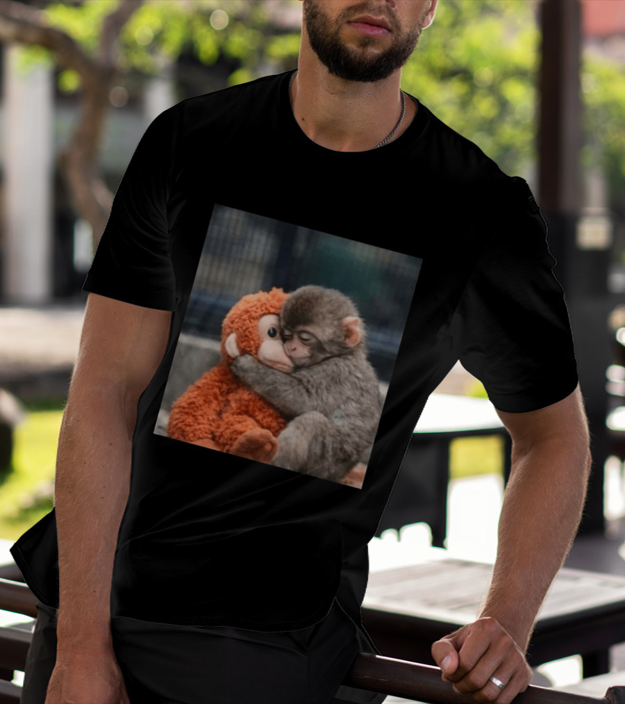 Ichikawa Zoo Punch Monkey Hugging Stuffed Toy Image T-Shirt
