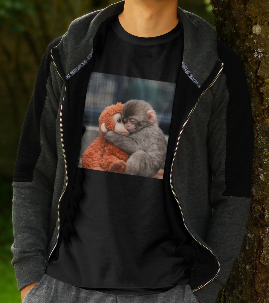 Ichikawa Zoo Punch Monkey Hugging Stuffed Toy Image T-Shirt