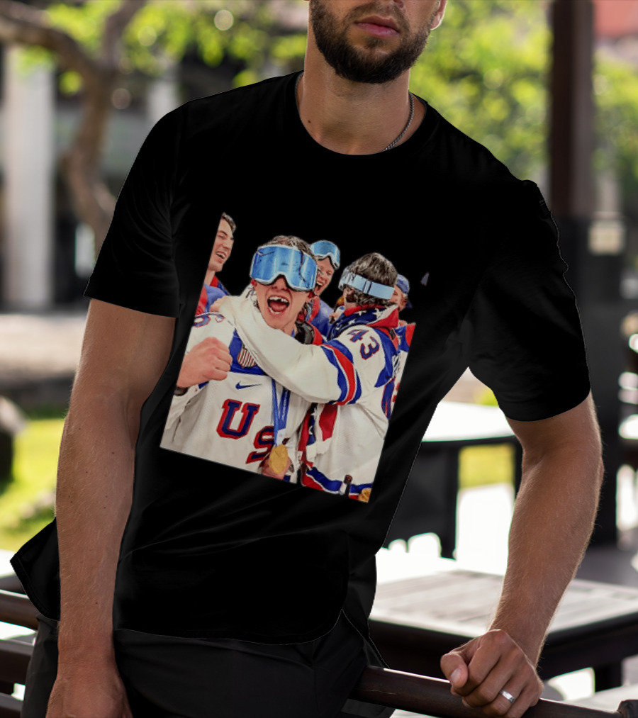 USA Hockey Gold Medal Celebration Jack Hughes Team USA 2026 T-Shirt