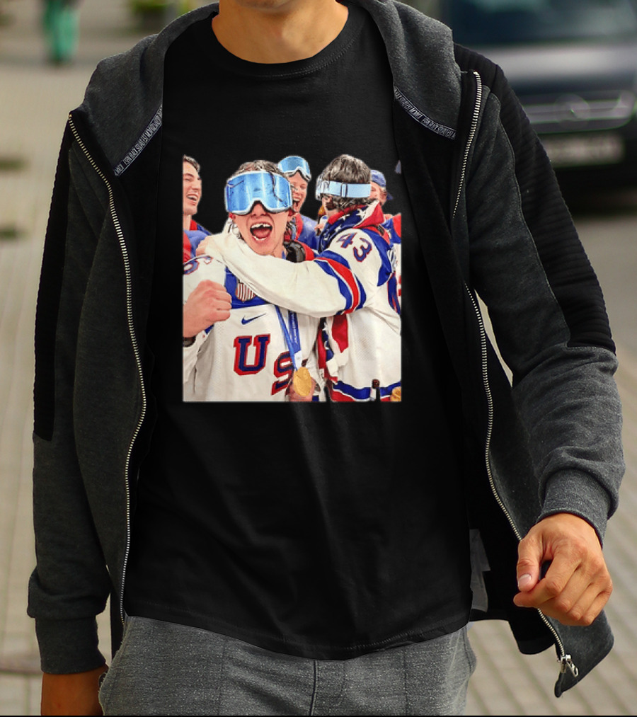 USA Hockey Gold Medal Celebration Jack Hughes Team USA 2026 T-Shirt