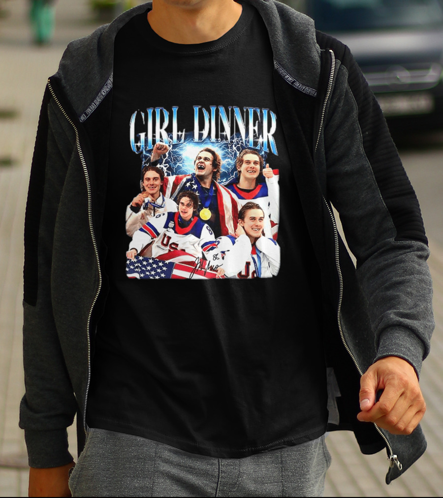 Girl Dinner Jack Hughes USA Hockey Team Celebration T-Shirt