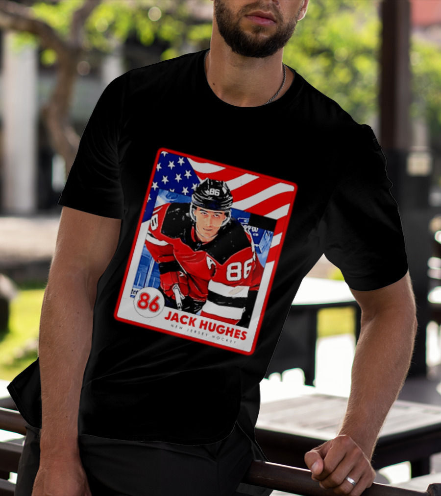 Jack Hughes 86 New Jersey Hockey American Flag T-Shirt