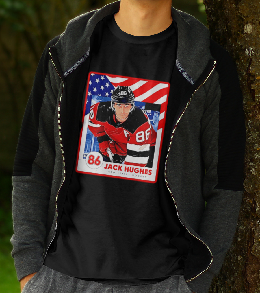 Jack Hughes 86 New Jersey Hockey American Flag T-Shirt