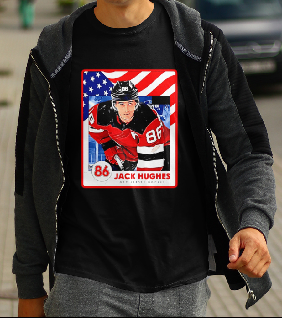 Jack Hughes 86 New Jersey Hockey American Flag T-Shirt