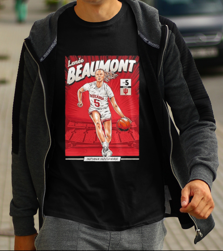 Lenée Beaumont Indiana Hoosiers No 5 Comic Basketball Athlete T-Shirt