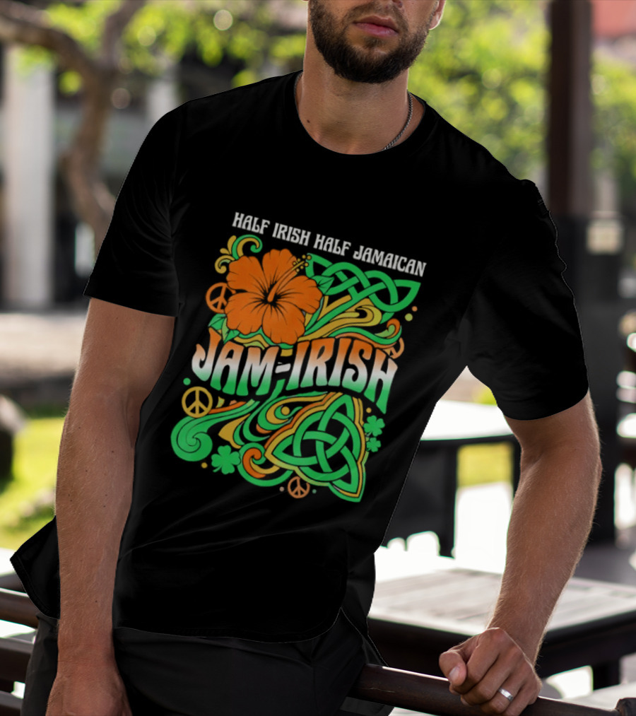 Jam Irish Half Irish Half Jamaican St Patrick's Day Hibiscus Celtic T-Shirt