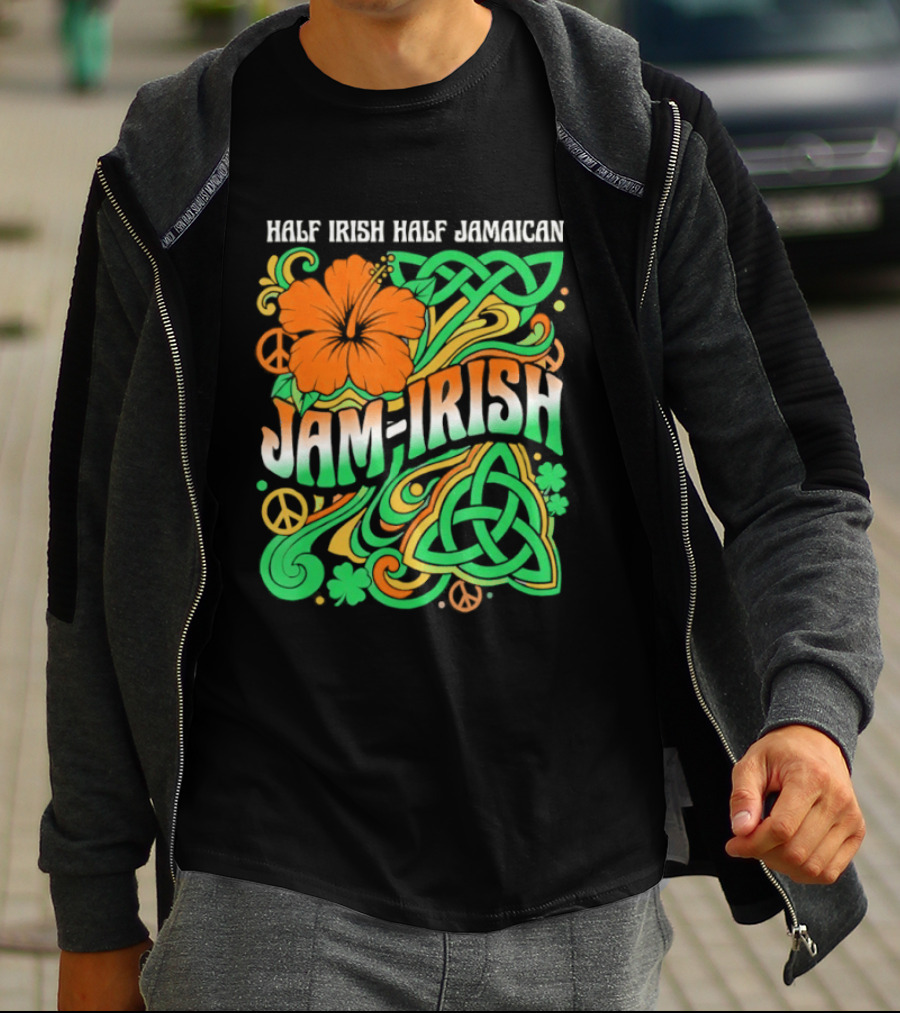 Jam Irish Half Irish Half Jamaican St Patrick's Day Hibiscus Celtic T-Shirt