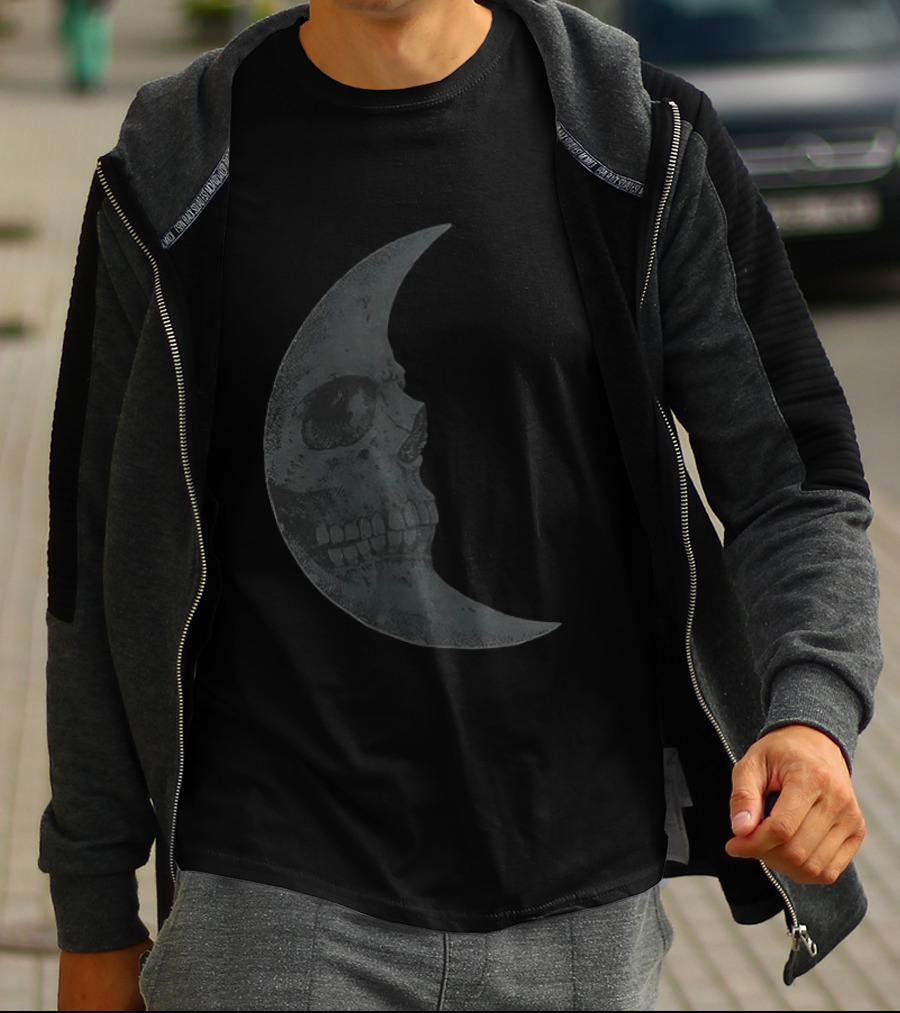 Lunar Crescent Skull Art Crescent Moon Skull T-Shirt