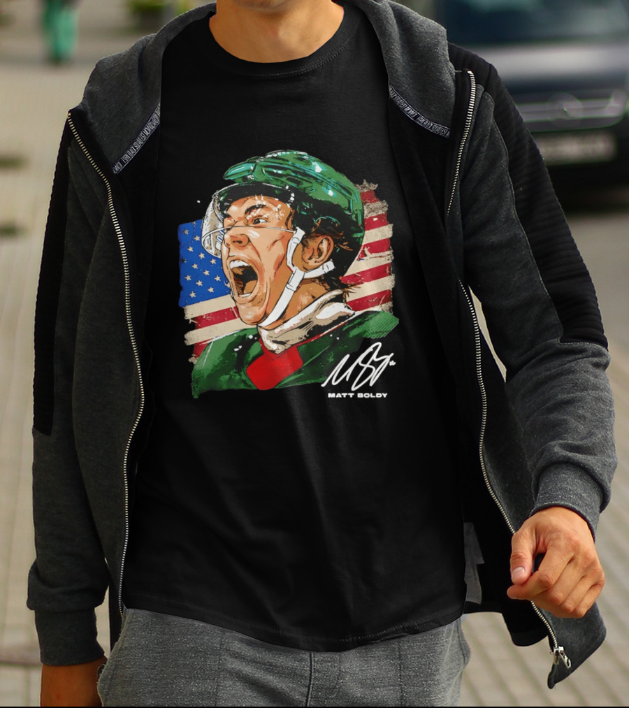 Matt Boldy USA Hockey Minnesota Wild Flag Celebration T-Shirt