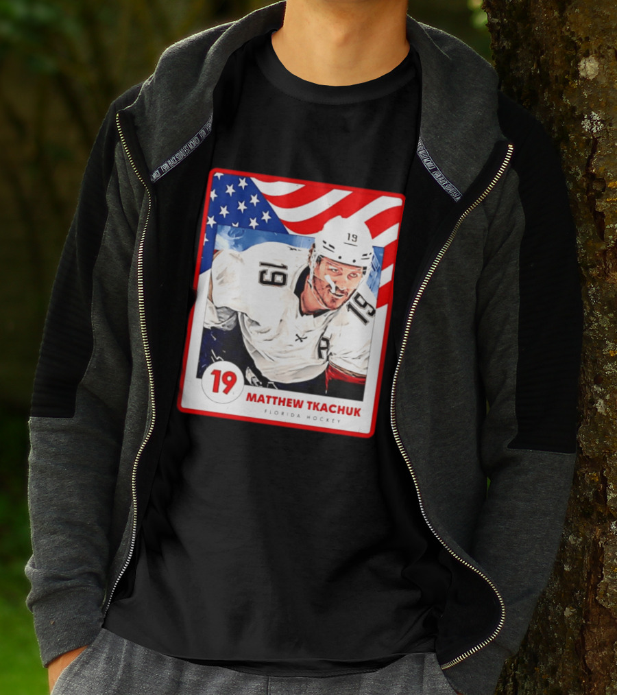 Matthew Tkachuk Florida Hockey USA Flag Card Number 19 T-Shirt