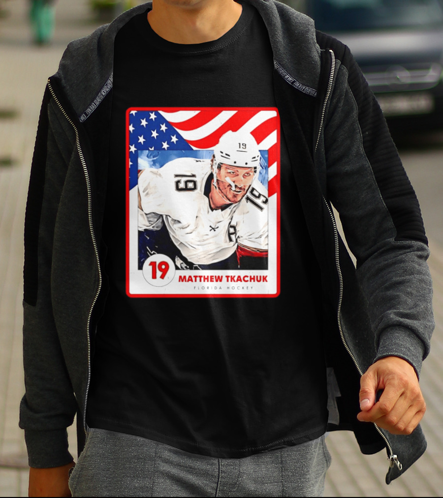 Matthew Tkachuk Florida Hockey USA Flag Card Number 19 T-Shirt
