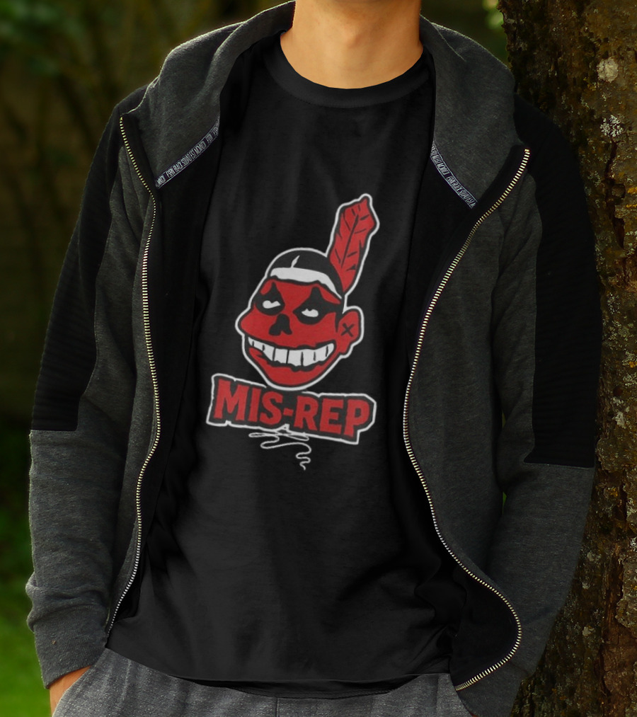 Mis Rep Native American Cartoon Face With Feather T-Shirt