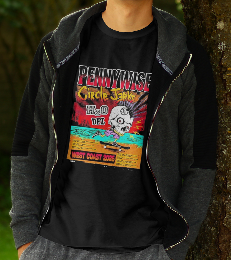 Pennywise Circle Jerks H2O DFL West Coast 2026 Tour San Francisco Sacramento Berkeley San Diego T-Shirt