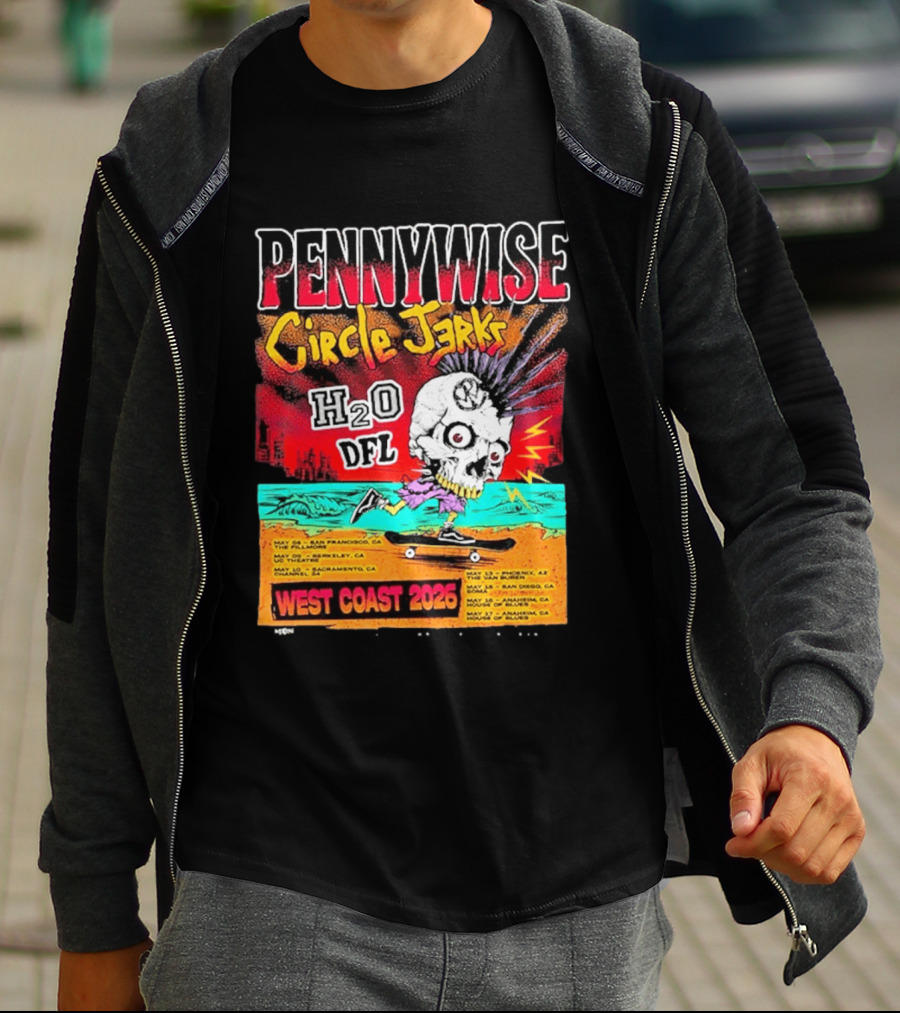 Pennywise Circle Jerks H2O DFL West Coast 2026 Tour San Francisco Sacramento Berkeley San Diego T-Shirt