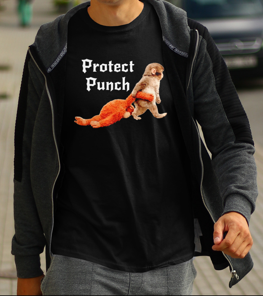 Protect Baby Monkey Punch Cute Cartoon Humor T-Shirt
