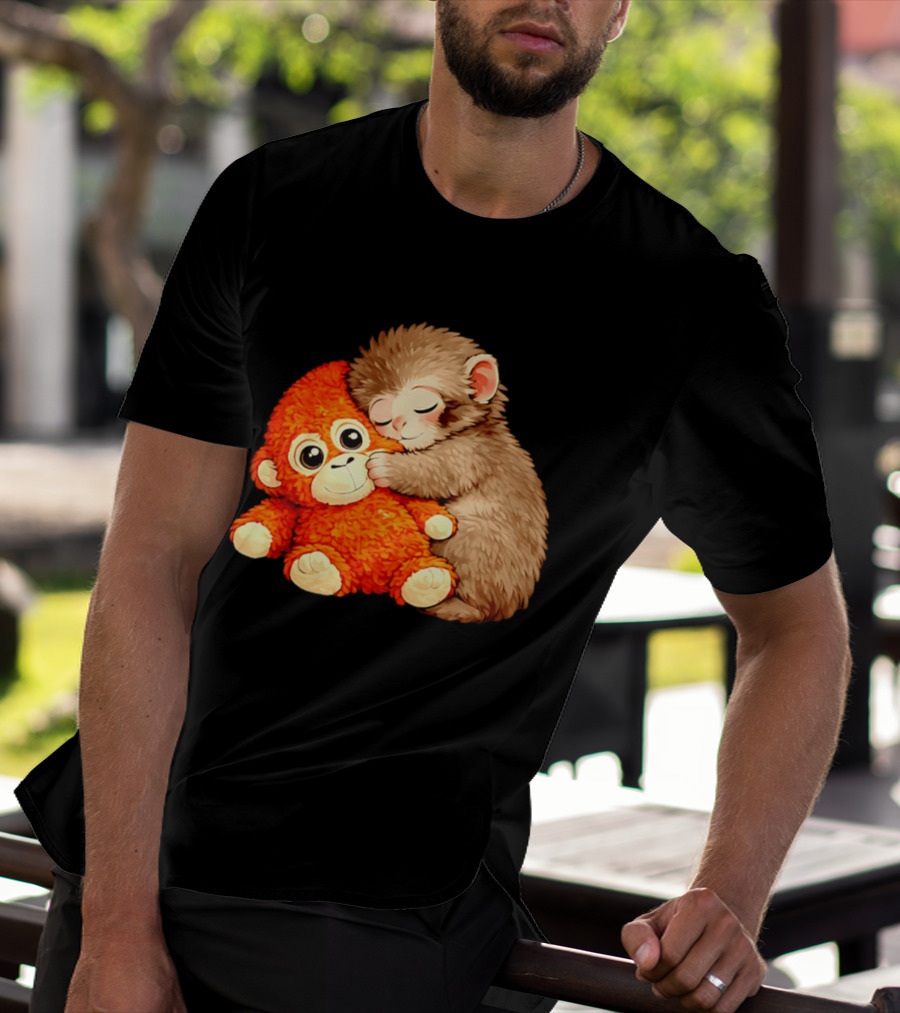 Punch The Monkey Brown Cub And Orange Plushy Cuddle T-Shirt