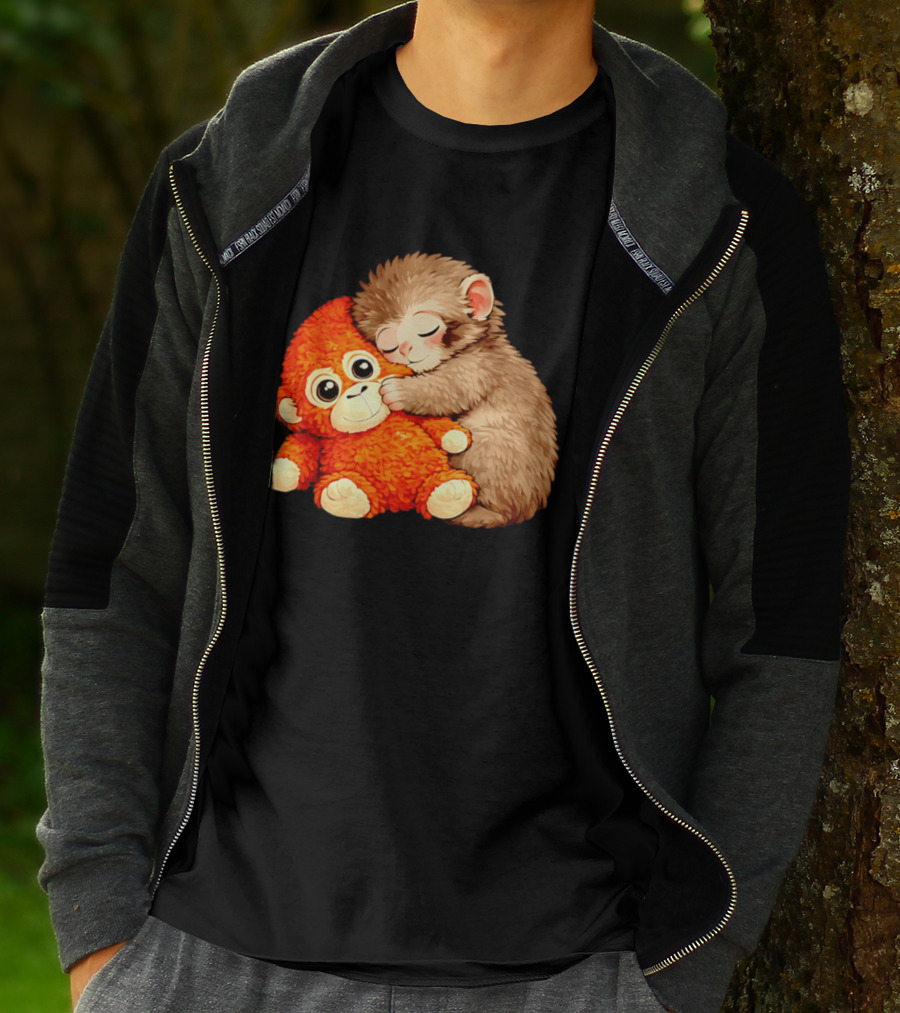 Punch The Monkey Brown Cub And Orange Plushy Cuddle T-Shirt