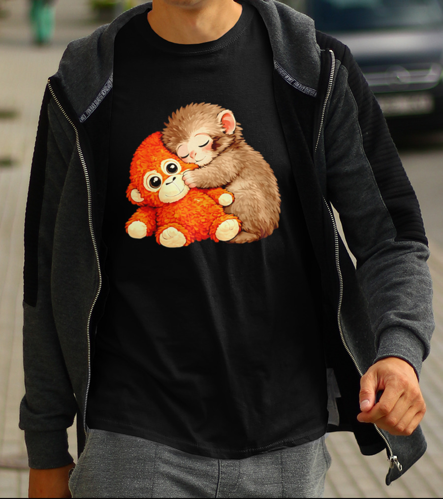 Punch The Monkey Brown Cub And Orange Plushy Cuddle T-Shirt
