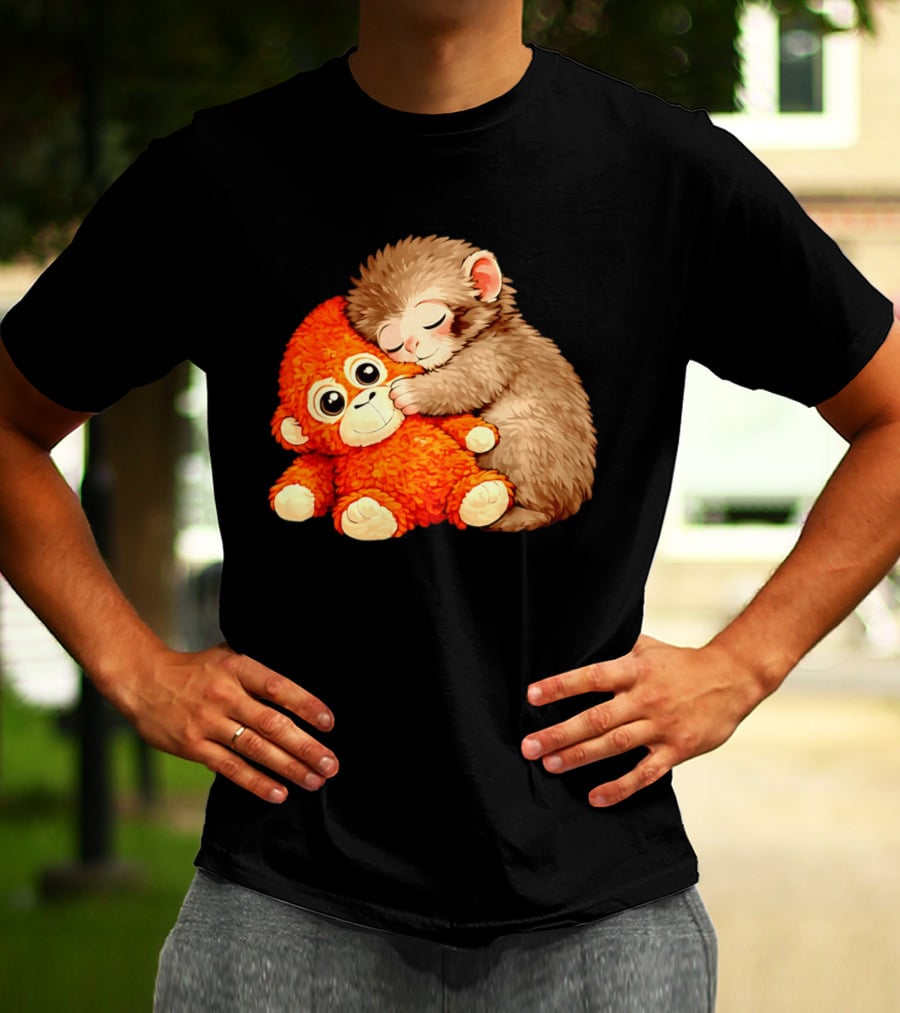 Punch The Monkey Brown Cub And Orange Plushy Cuddle T-Shirt
